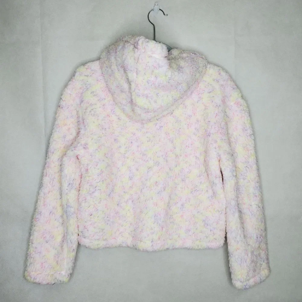 Justice Cotton Candy Pastel Multicolor Hooded Half Zip Sherpa Pullover in Blush